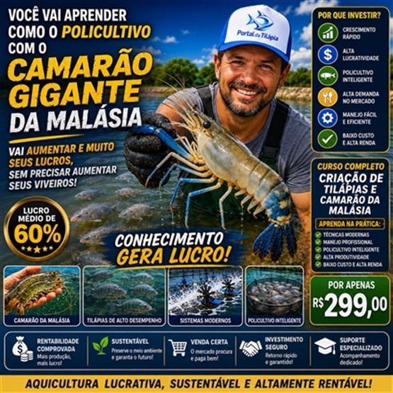 CURSO DE CRIAÇÃO PROFISSIONAL DE TILÁPIAS E CAMARÃO DA MALÁSIA COM POLICULTIVO - 2026